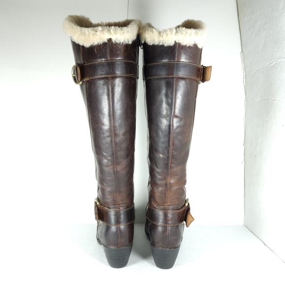Born Women's Gita US8M Distress Brown Leather Wide Calf Shearling Riding Boots - Picture 8 of 16